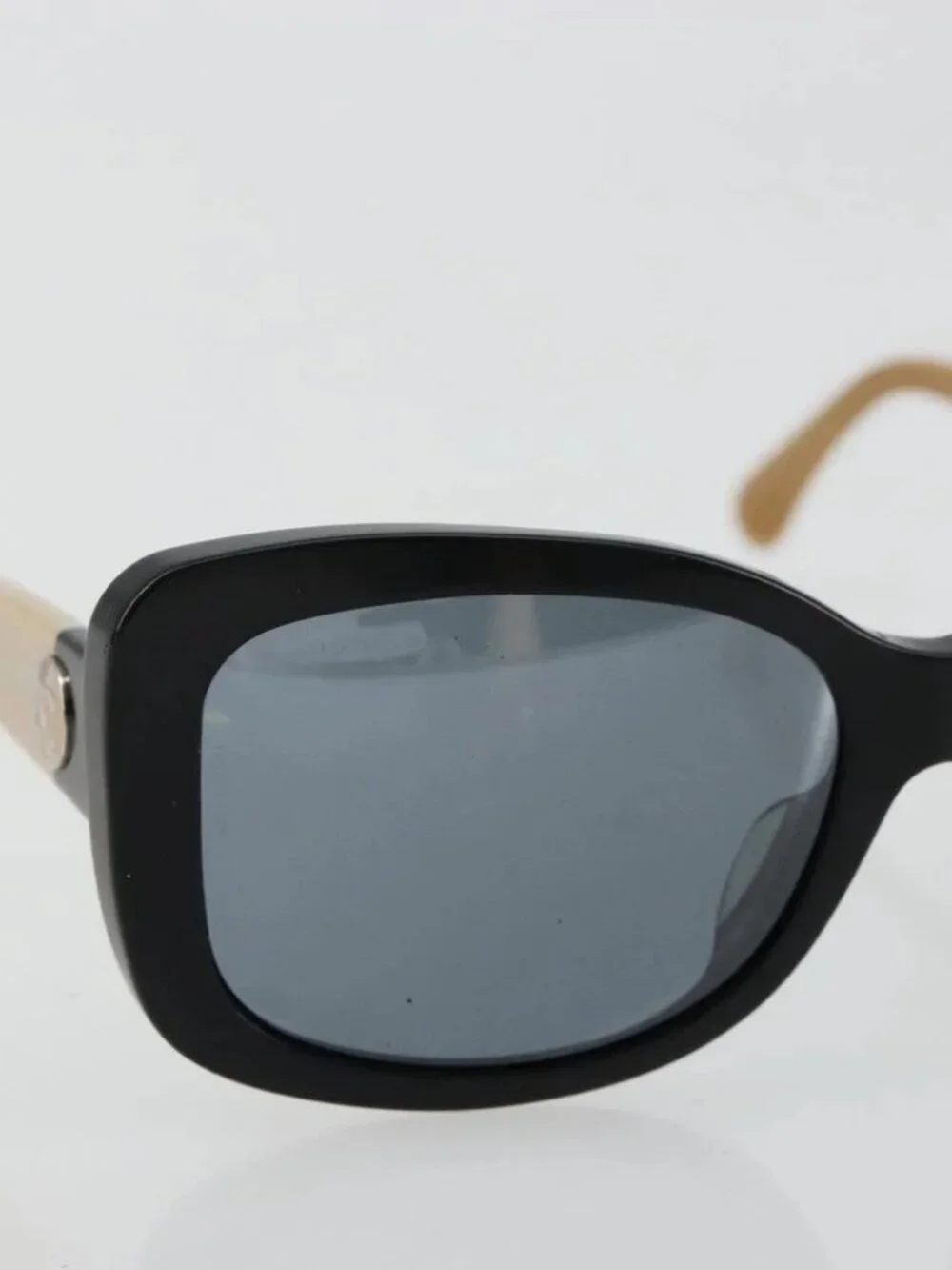 CHANEL COCO Mark Sunglasses plastic Beige Black CC Auth 179322
